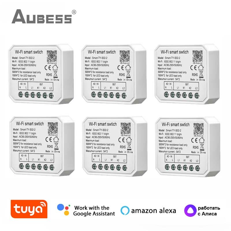 Tuya WiFi Mini DIY Light Switch Module 1/2 Gang Smart Life Timer Relay Control Breaker Work with Alexa Google Home Yandex Alice