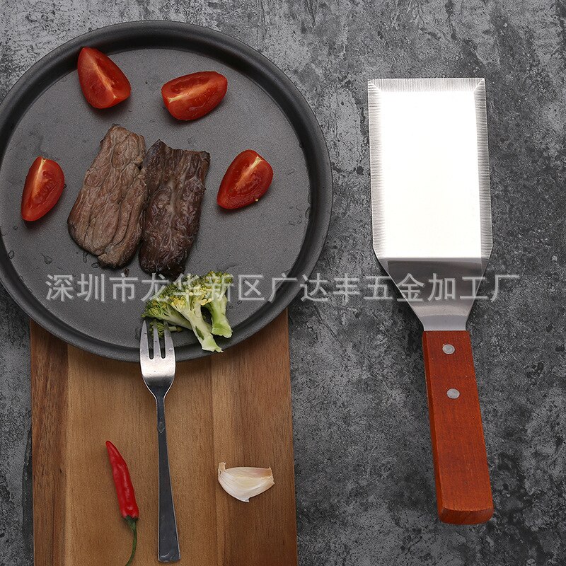 Pala de cocina de acero inoxidable para cocina con asa de madera, placa de hierro asar steak pala cocina hogar pala