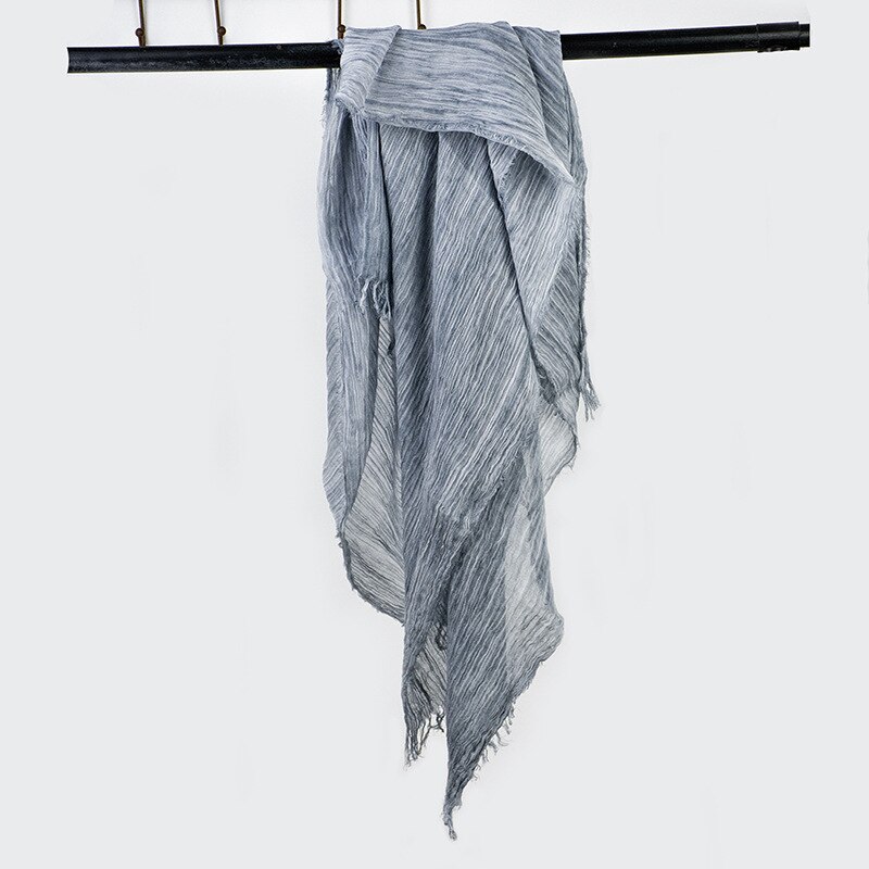 Écharpe en coton et lin pour homme, Style japonais, rayures, bleu marine, noir, hiver: GRAY
