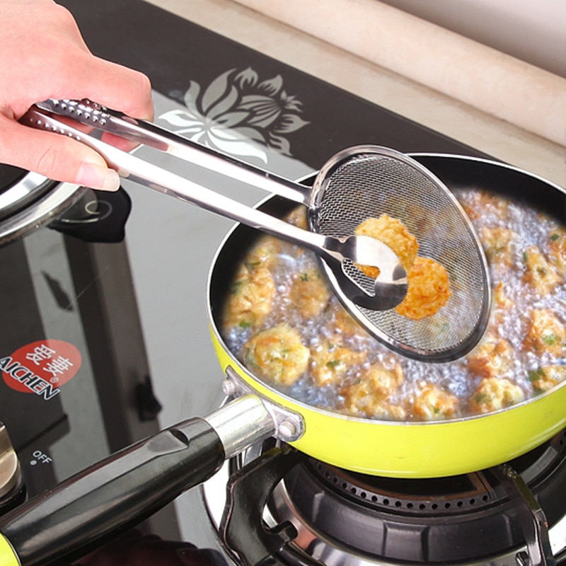 rvs gebakken koekenpan mesh vergiet filter olie afdruiprek voedsel clip BBQ buffet serveren tang keuken accessoires.