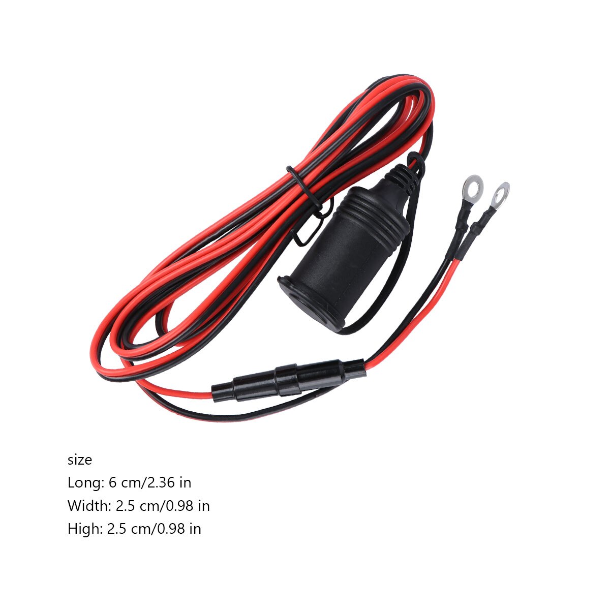 CS-008 Waterproof 12V Car Motorcycle Boat Female Socket Power Plug with 180cm Fuse Connector Wire (Black)