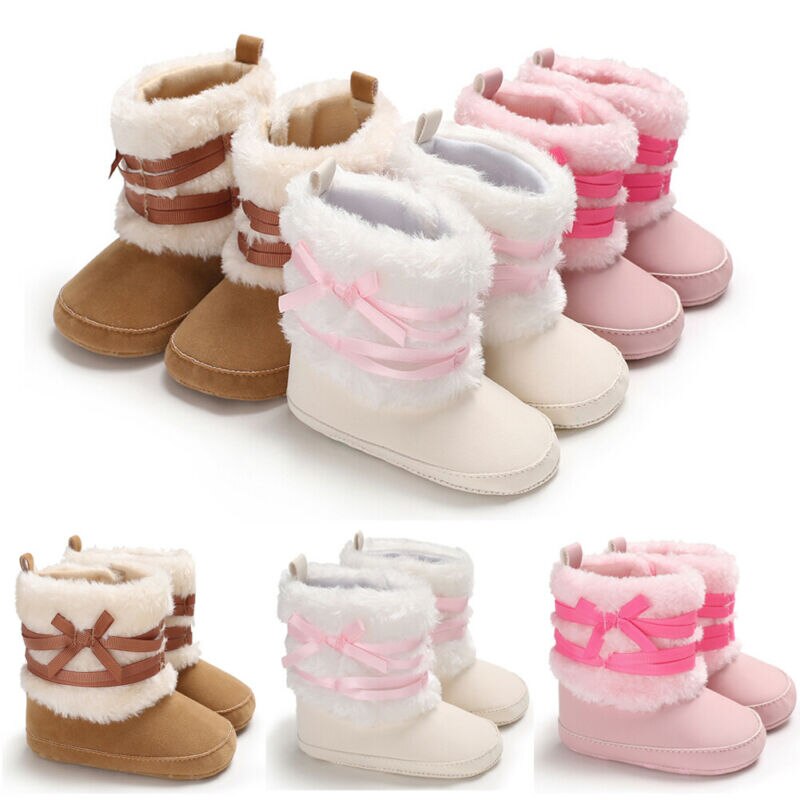 Nuevas botas cálidas de invierno a la , botas de nieve para bebés y niños, zapatos de niño con lazo, zapatos de cuna para recién nacidos de 0 a 18M