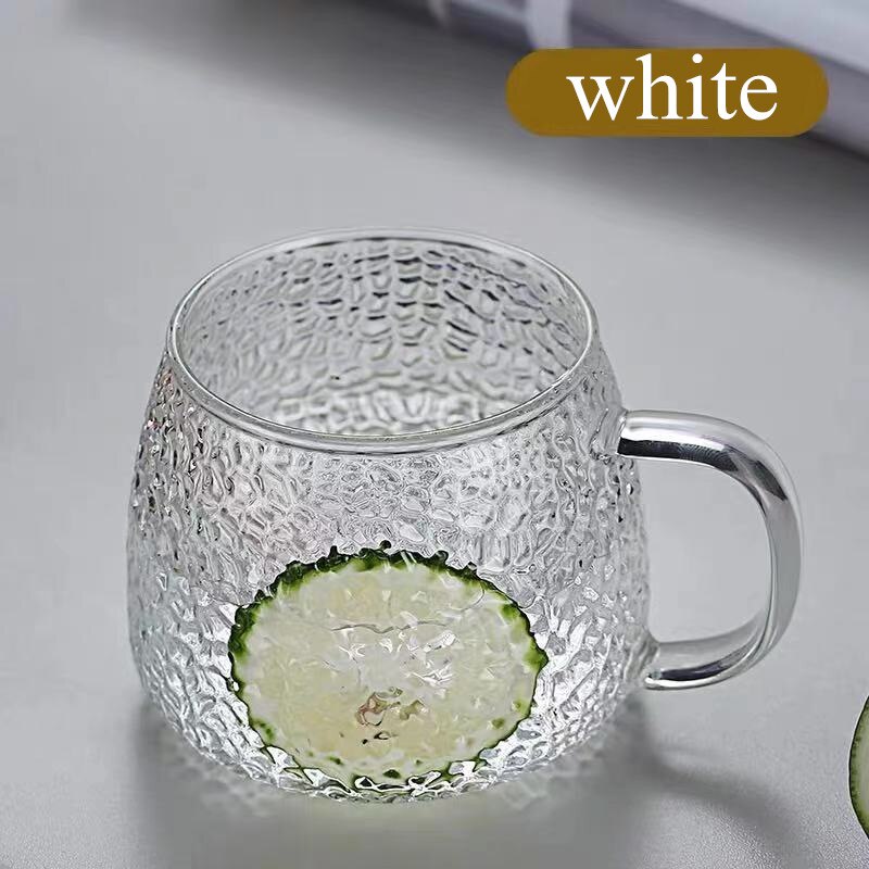 400Ml Thickened Hammered Glass High Resistant Japanese Hammered Glass Mug with Handle: white