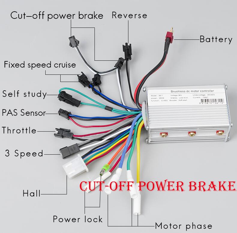 Bicicleta Electrica Controller 24V 36V 48V 250W 350W 15A Borstelloze Versnellingsnaaf Motor Ccontroller Elektrische fiets Conversie Kit: Cut-off  36V 250W