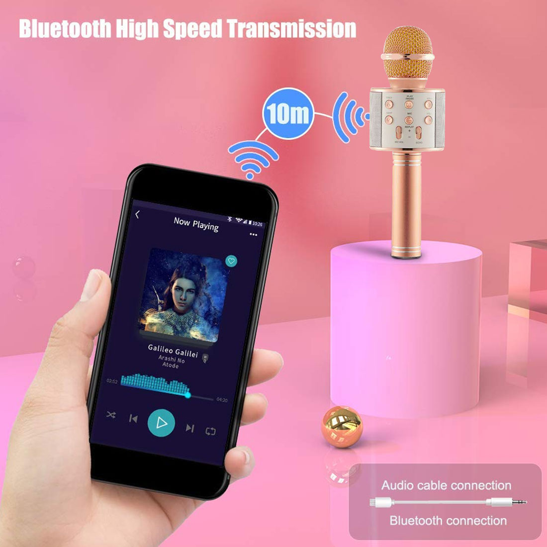 Handheld Portable Speaker Wireless Microphone for Karaoke, 4 in 1 Bluetooth with Record Function Wireless Microphone