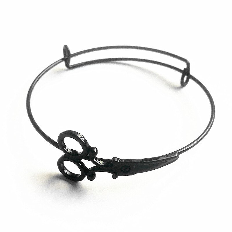 Hairdresser Bracelet Scissors Bangle Adjustable Wire Bracelet for Hairdresser: blcak