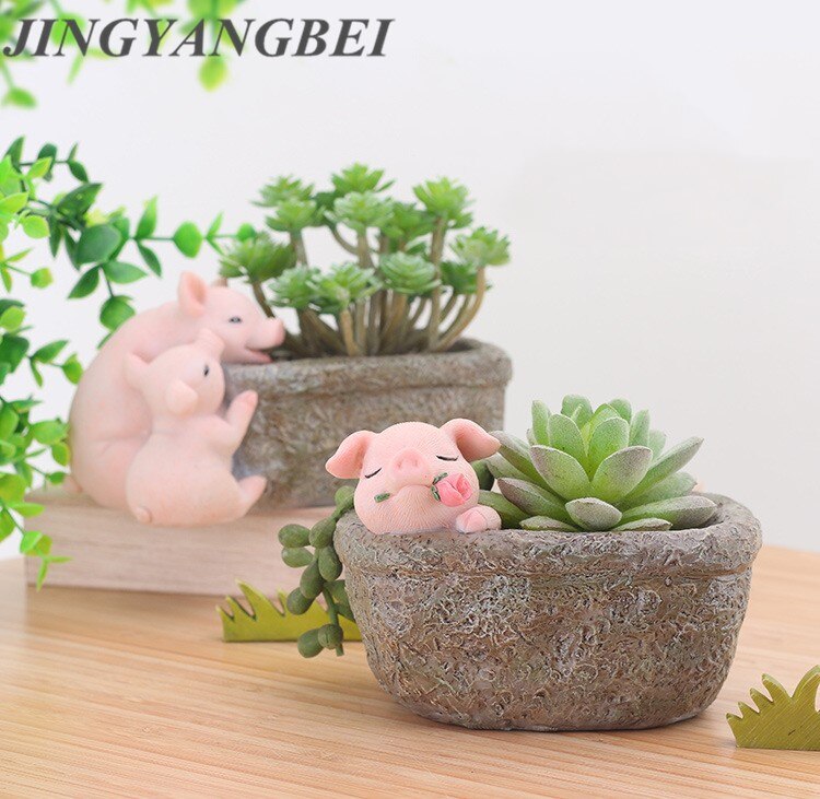ROZE VARKEN BLOEMPOT Cartoon Dier Planten Hars vaas Succulente Planter Pot Mini Bonsai Cactus Thuis Bruiloft Decoratie Craft