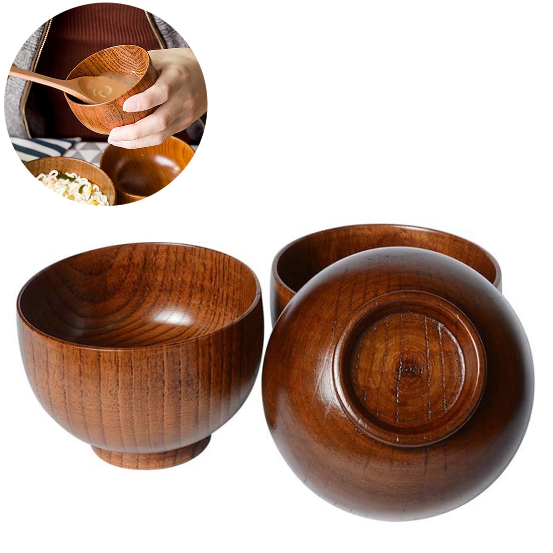Duurzaam Japanse Stijl Houten Kom Soep/Salade Rijst Noedels Bowls Natuurlijke Hout Eten Kom Voor Kinderen Servies