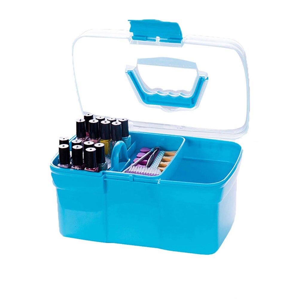 Caja de almacenamiento para manicura de escritorio de mano, tijeras de plástico, organizador de maquillaje, joyería, esmalte de uñas, bolígrafo, contenedor, caja de herramientas de manicura