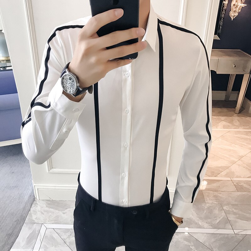 Plus size herre skjorte mærke slim fit casual mænds sociale skjorter lange ærmer virksomhed formelt slid fest kjole skjorter 5xl- s