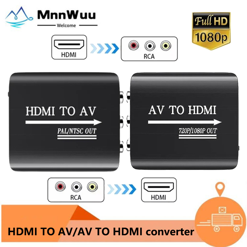 MnnWuu HDMI a AV RCA CVSB L/R caja adaptadora de vídeo compatible con salida NTSC PAL 1080P RCA AV a HDMI caja convertidora adaptador de vídeo HD