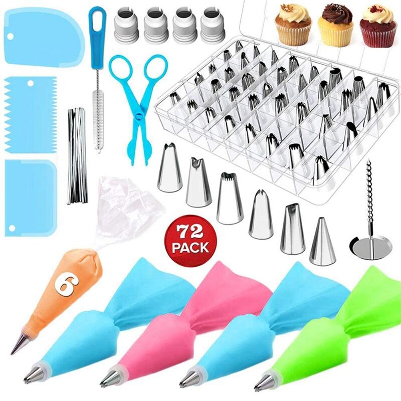 100pcs Cake Decorating Skills Set Pastry Bag Candy Accessories Nozzle Stainless Steel Cream Cake Baking Tools Kitchen Cake Tools: 72pcs