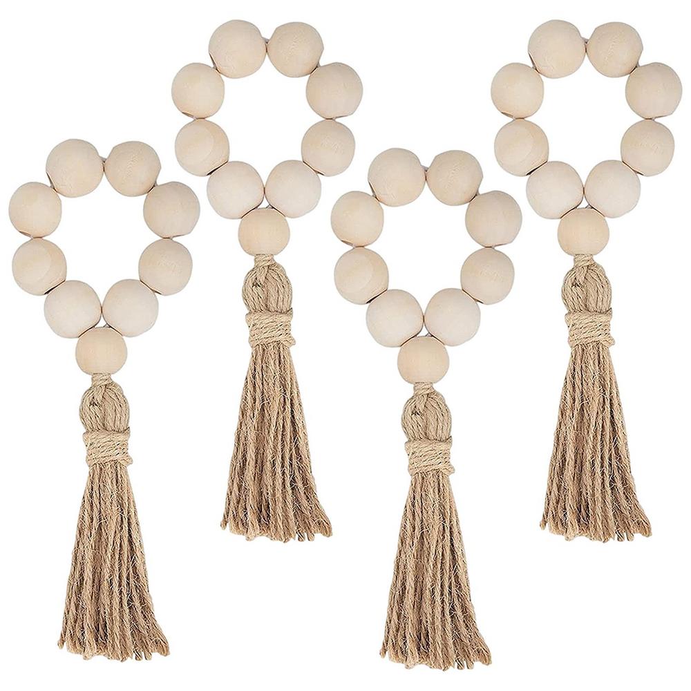 1/12PCS Wood Bead Napkin Rings Garland With Tassels Farmhouse Beads Rustic Country Table Napkin Holder Weddings Home Boho Decor: light green