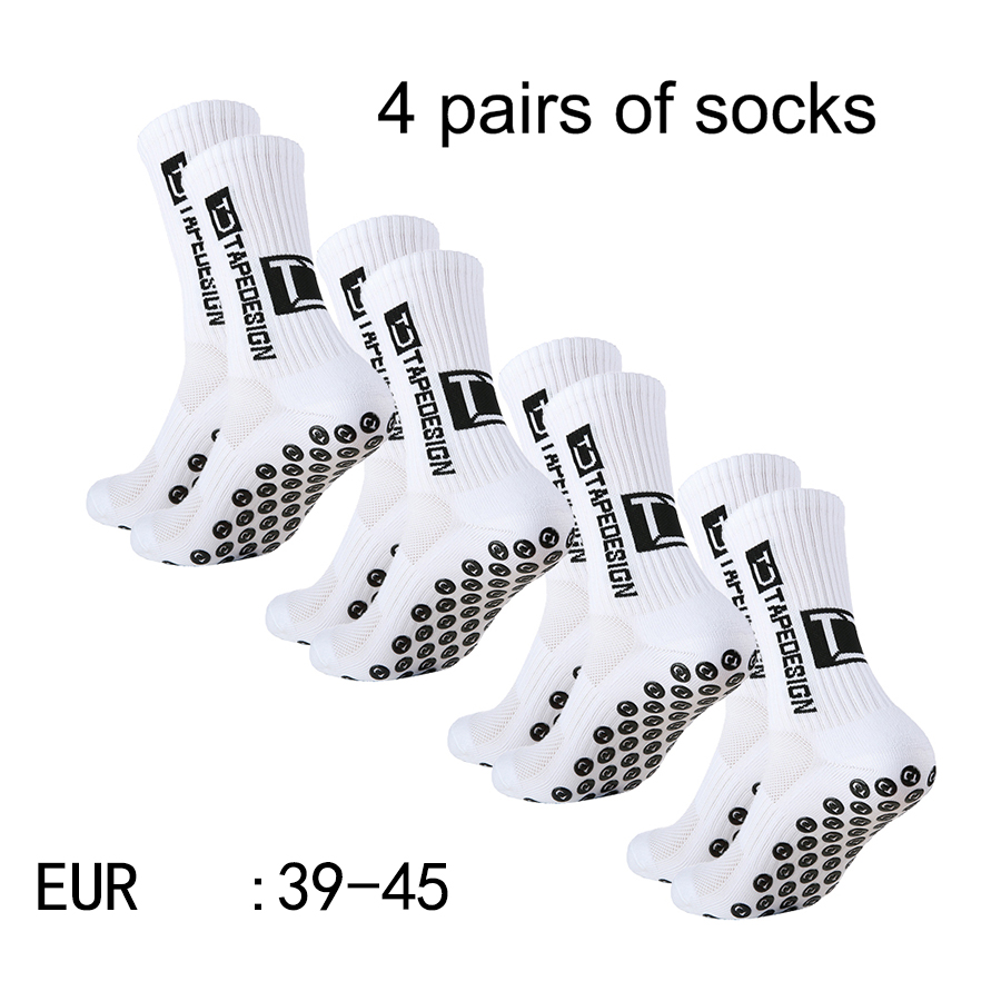 4 pares de nuevos calcetines de fútbol pegados de tubo medio TC para entrenamiento deportivo y competición, calcetines antideslizantes y transpirables: Blanco