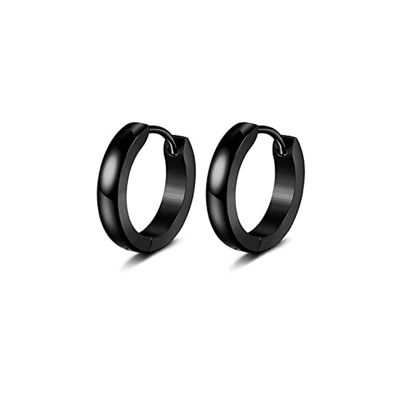 4 Pairs Mens Black Round Disc Huggie Hoop Stud Earrings Stainless Steel Faux Gauges Ear Tunnel Piercing Hypoallergenic Jewelry: Style D-1 pairs