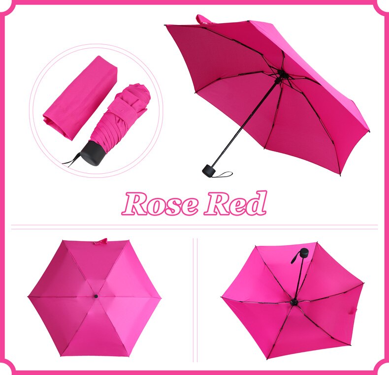 Miniparaguas de bolsillo superligero para hombre y mujer, sombrilla plegable de 190g con 5 pliegues, ideal para de viaje: rose-red