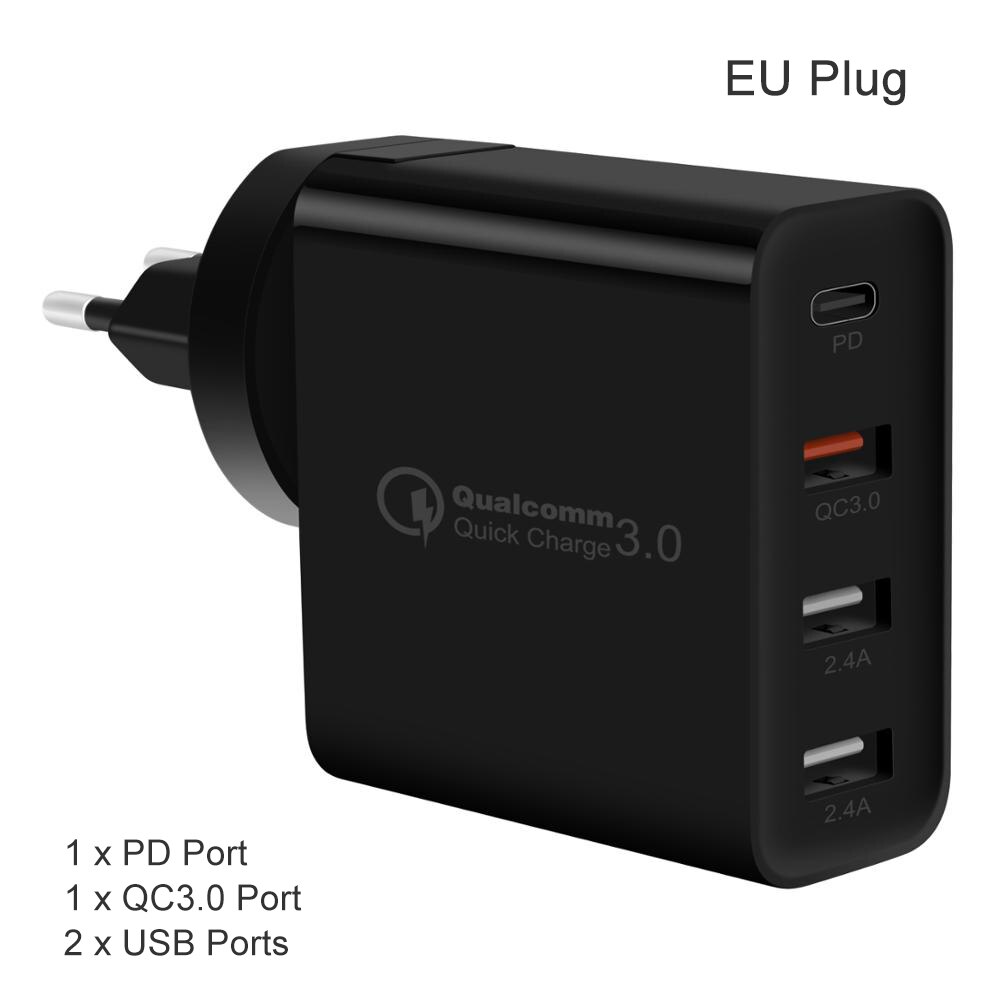 Goojodoq carregador pd 40w 8 entradas, carregador usb inteligente, display led, carregamento rápido usb para apple, iphone, adaptador, ipad xiaomi samsung: 4Ports Black EU