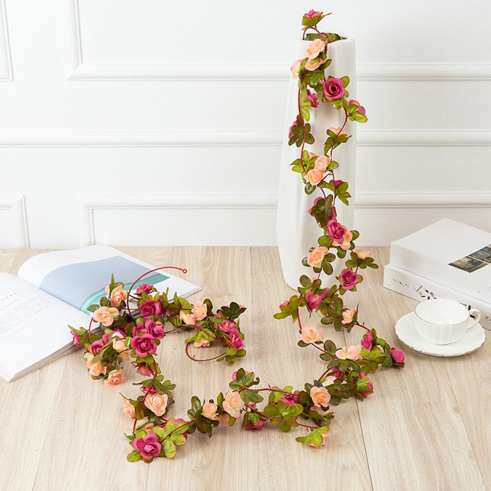1/2 stuks 2.5m klimop slinger hangende knop wijnstok bloem bruiloft feest huisdecoratie kunstbloem wijnstok: Rozenrood / 1pc