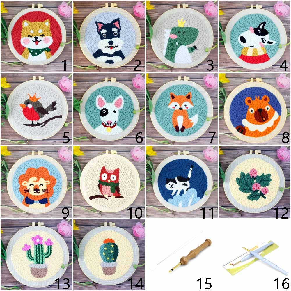Punch Needle Embroidery Kit with Yarn for Beginners Easy Embroidery DIY Needlework Work Home Decor Cartoon Animal Embroidery
