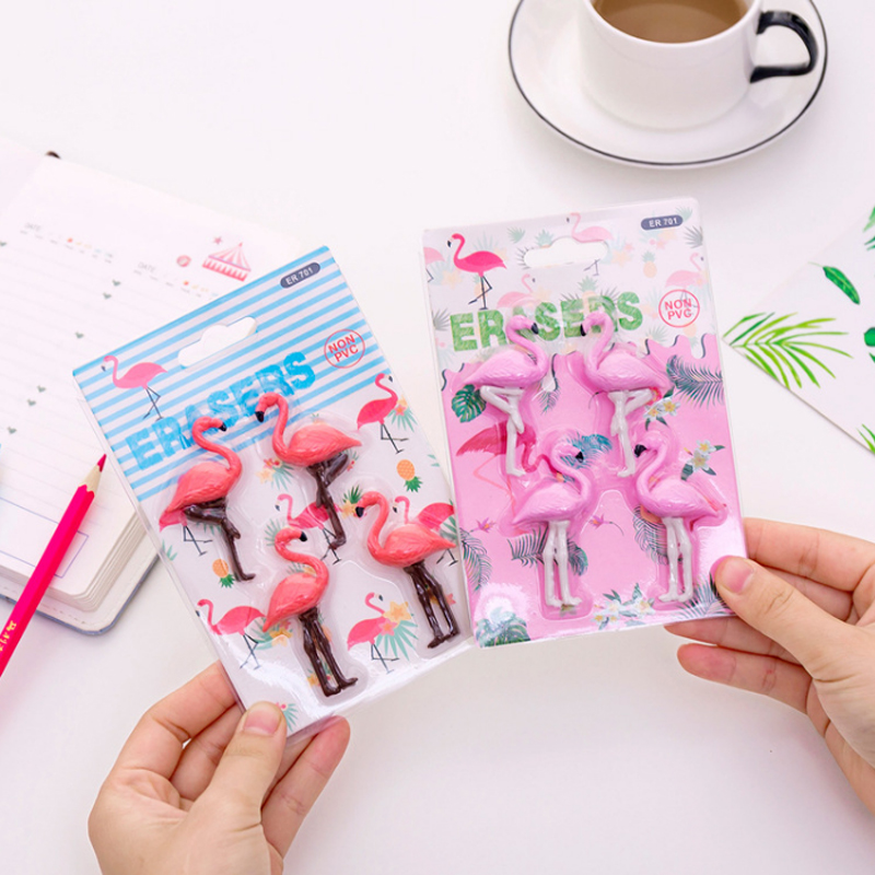 4 Stks/partij Kawaii Flamingo Gum School Office Rubber Eraser Collectie Decoratie Kind Een Beloning Potlood Correctie Supplies