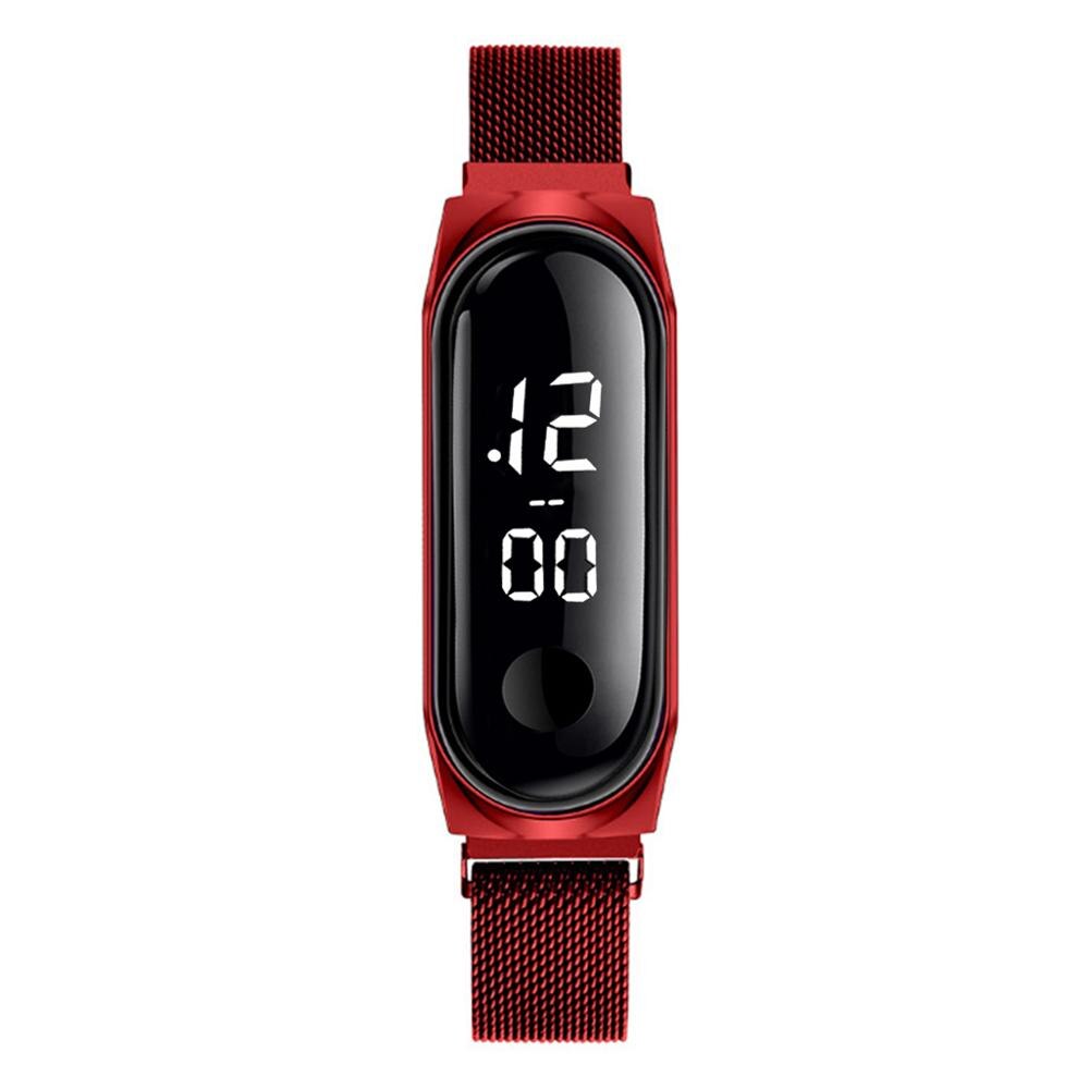 Correa de Metal de acero inoxidable para hombres y mujeres, relojes deportivos electrónicos LED, reloj de lujo para vestir, reloj Digital para mujeres y mujeres: Red