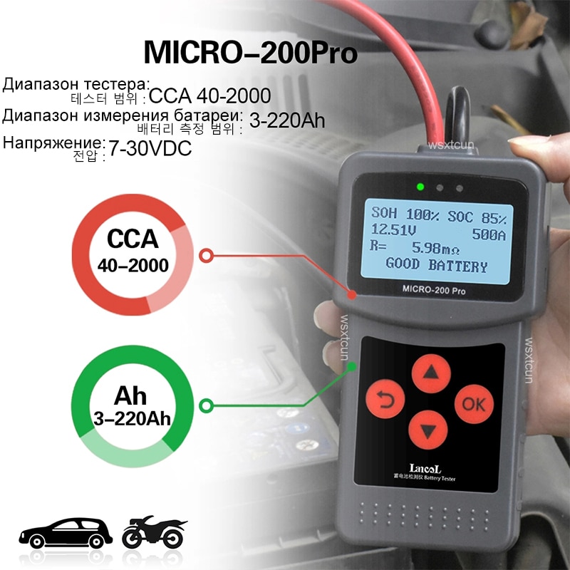 Micro200 Pro Digital Car Battery Tester 12v 24v 40 to 2000CCA Automotive Load Battery System Analyzer for Motorcycle AGM EFB Gel