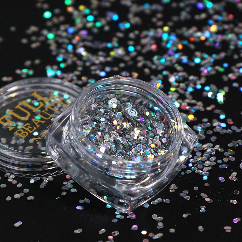 8Pc Holographic Silvery Fine Glitter Epoxy Resin Metallic Silver Festival Sequin B85E