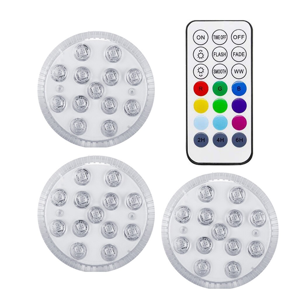 13 LED RVB Lumière Submersible Magnétique Ventouses RF Télécommande Sous-Marine Lampe De Nuit En Plein Air Piscine Vase Garden Party: 3 lamp 1 remote