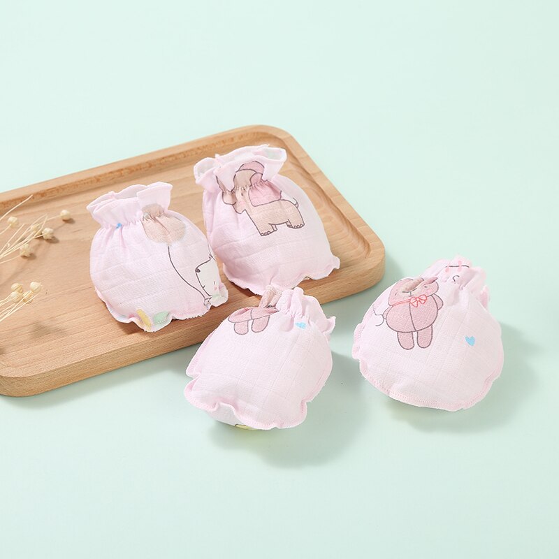 Neonatal printing gauze Gloves foot set anti-grip hand baby cotton multi-piece set mother and child supplies baby mittens