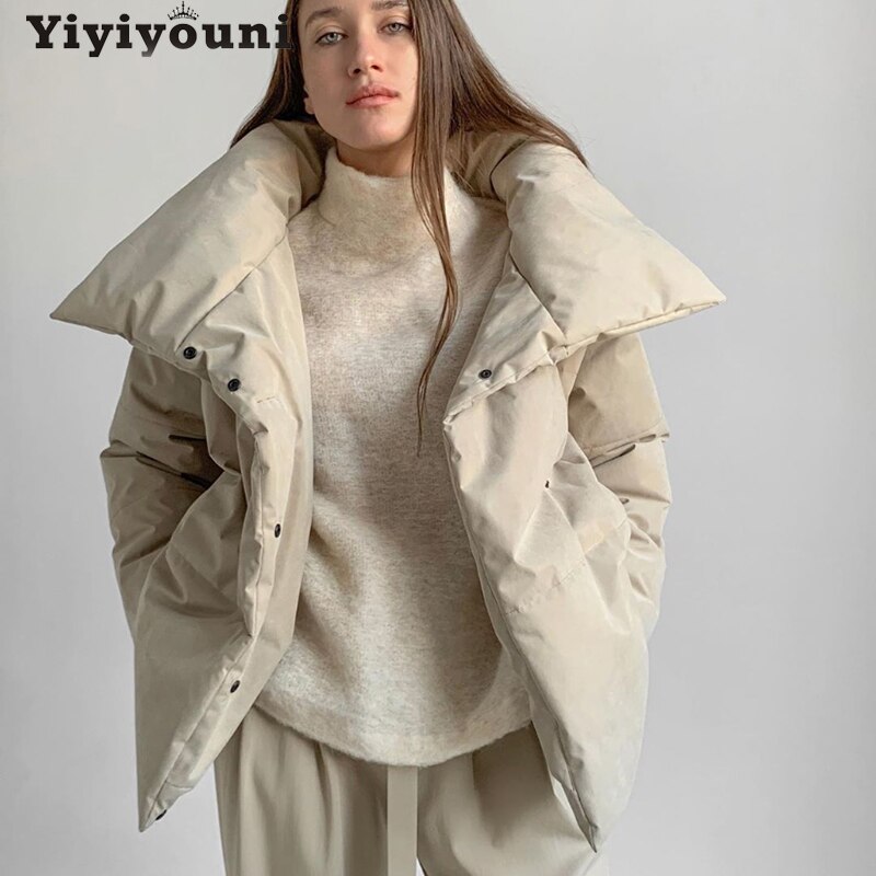 Yiyiyouni oversized cropped varma vinterjackor dam bomull vadderad parkas ytterkläder kvinnor solid casual tjocka jackor dam