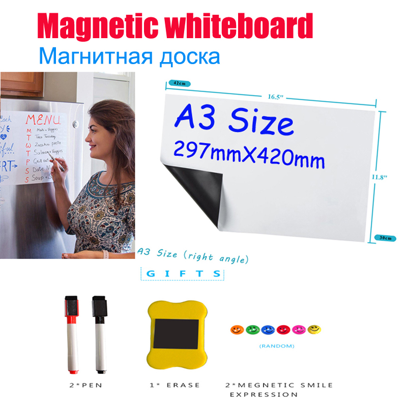 YIBAI A3 Magnetische Whiteboard Weichen Hause Büro Küche Trockenen Löschen Weiß flexibel Kühlschrank Magnet Kostenloser 29.7*42cm