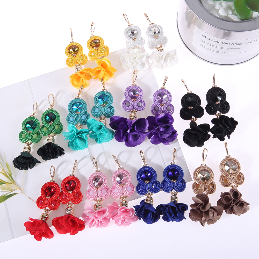 Kpacota farve soutache hængende øreringe håndlavede dangle øreringe smuk blomst etnisk gul pink smykker til kvinder