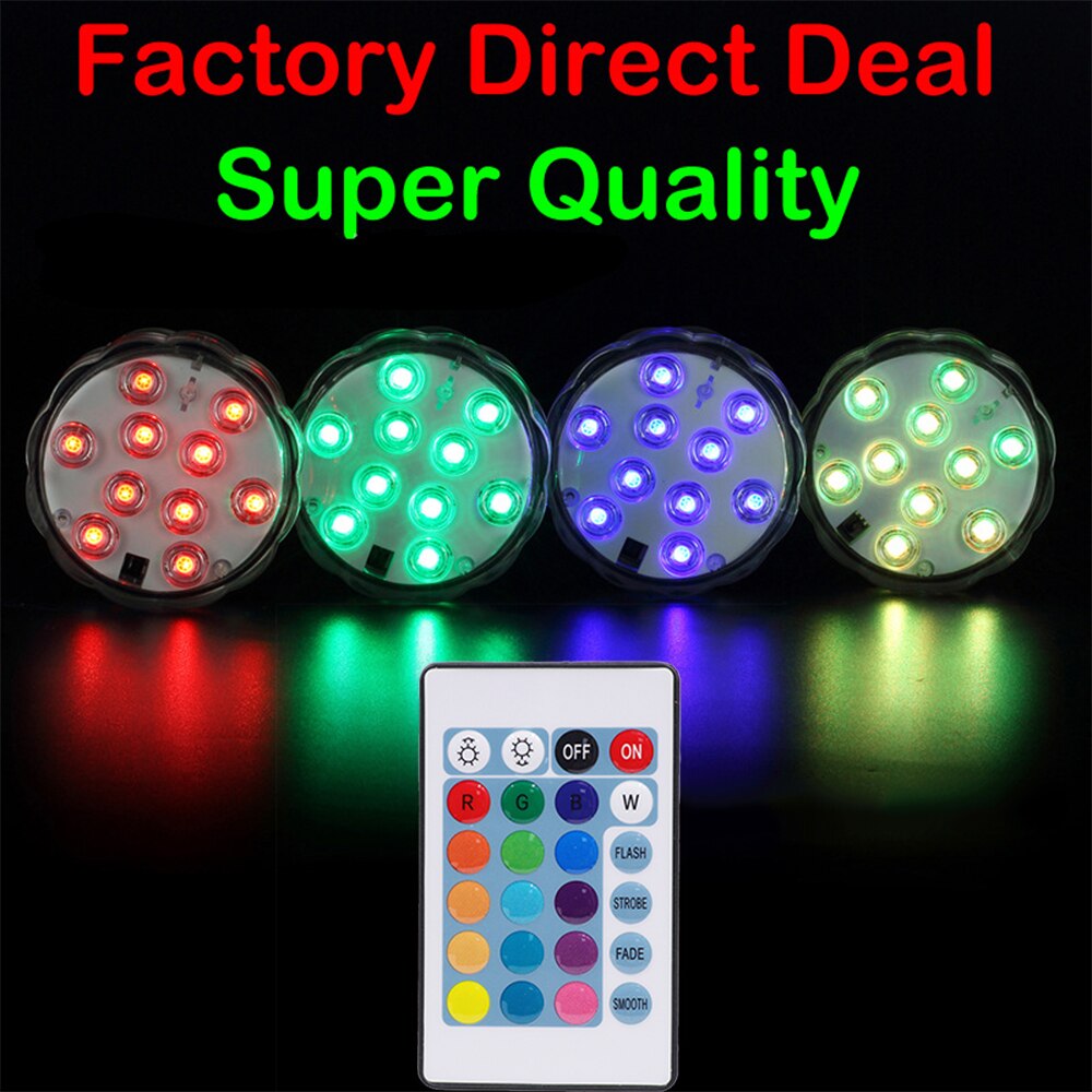10 LED RGB Submersible Light Swimming Pool Led Light Underwater Light Battery Operated Garden Pond Lights for Aquarium Vase Bowl