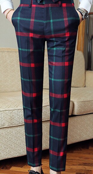 Plaid bryllup jakkesæt ternet jakkesæt mænd vintage galla fest jakkesæt mænd slim fit dobbeltradet jakkesæt jakke vest pant: Pant  / Xxl