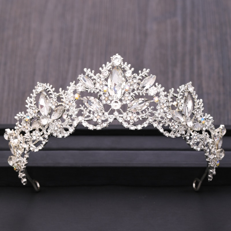 modisch Braut Haar Zubehör Silber Farbe Krone Kopfschmuck Barock Strass Kristall Hochzeit Tiara Haar Schmuck Zubehör