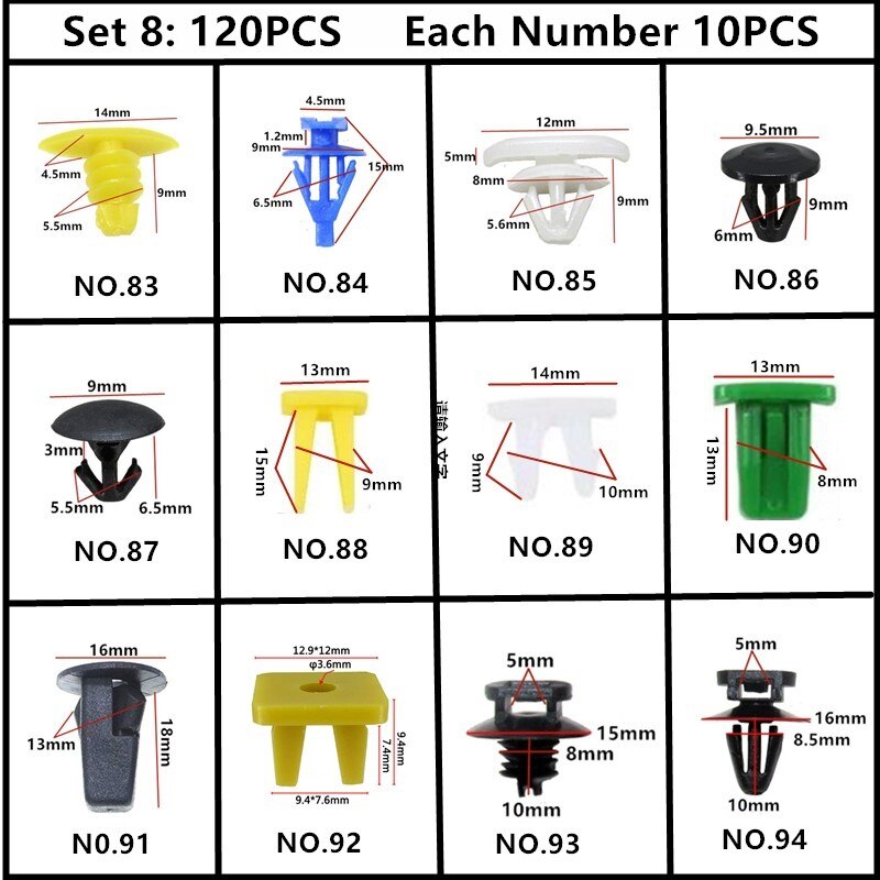 Til toyota tacoma mirai mark auto push-in skrue clips ekspansion plug-in snap nitte fastgørelse sæt 5mm 6mm 7mm 8mm 9mm 10mm hul: 120 stk blandet sæt 8