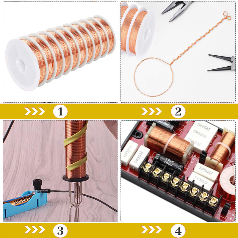 Bobine de fil de cuivre 10-100m, câble de fil de cuivre 0.06mm - 1.0mm, fil magnétique, fil de bobine de cuivre émaillé, fil d'enroulement en cuivre émaillé