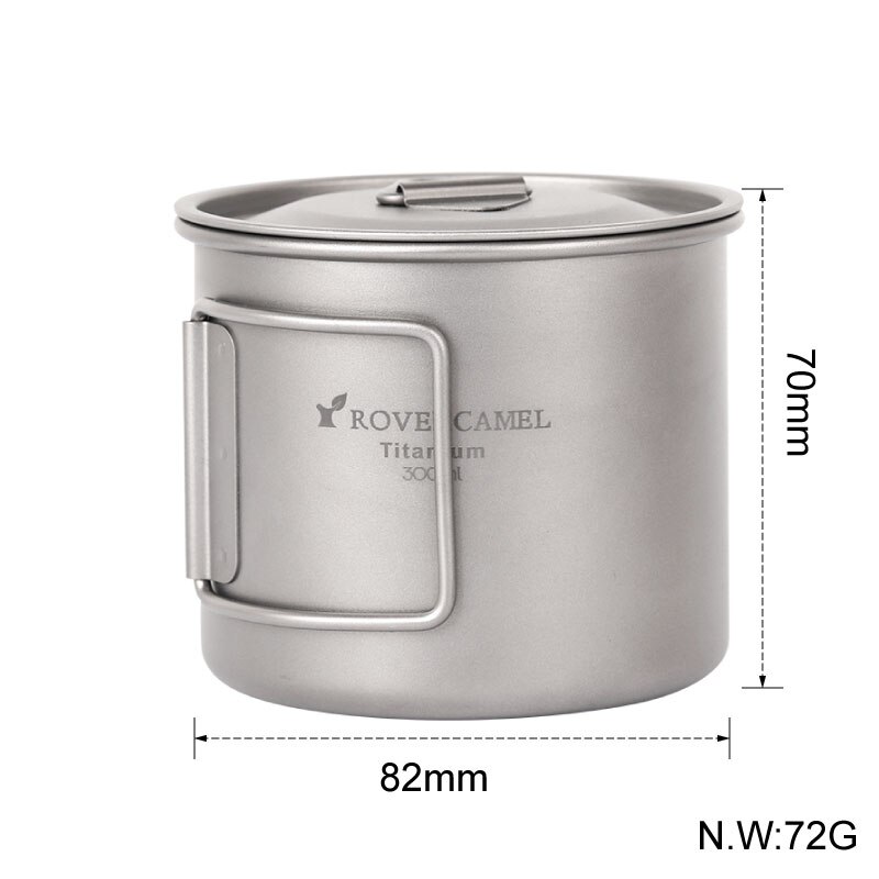 Rover Camel Pure Titanium Cup 300ml Folded Handle Titanium Coffee Mugs with Lid Camping Tableware Ta8302W