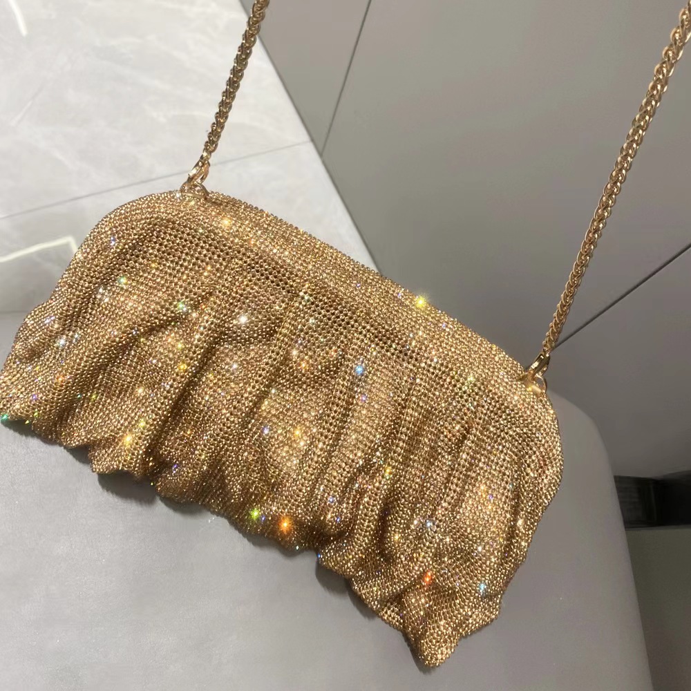 Skinnende sølv rhinsten clutch tasker kvinder luksus trending boutique folder krystal punge og håndtasker bryllupsfest: Guld