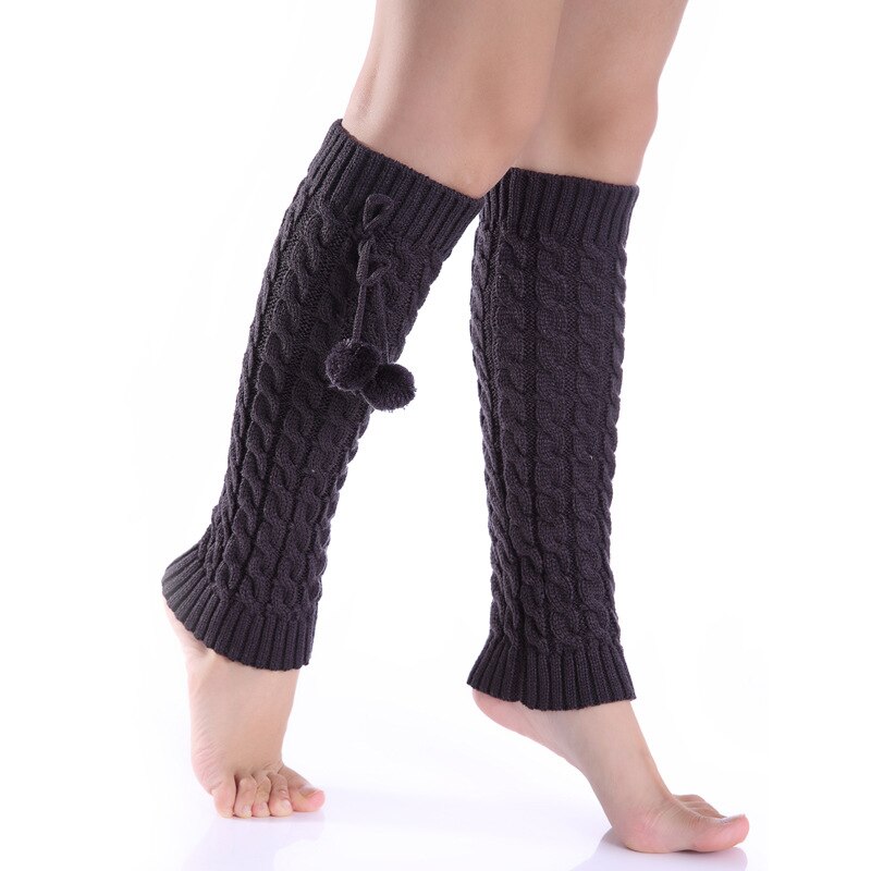 Calentadores de piernas de punto de lana para mujer, con bolas de pelo, elásticos de Color sólido, resistentes al viento, almohadilla para pie, de Navidad