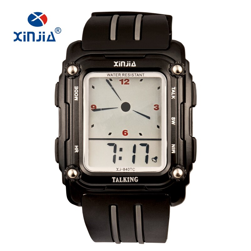 Talking Horloge Sport Mannen Waterdicht Alarm Grote Scherm Eenvoudige Spreken Spaans Russisch Engels Frans Voor Blinden Klok