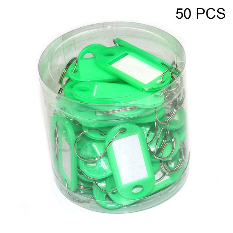 50Pcs Key Id Tag Bagage Bagage Naam Label Kaart Met Split Ring Sleutelhanger F3MD: green