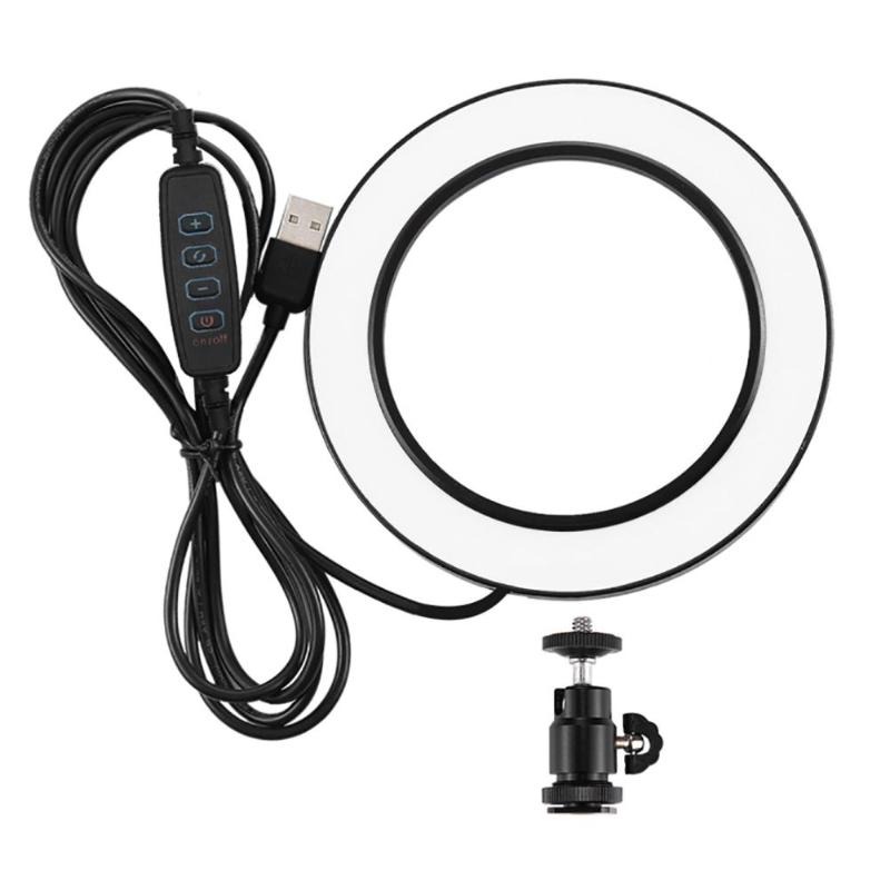 PU377 USB 4.6 pouces 3 Modes 360 degrés 3200 K-5500 K LED réglable lumière annulaire vidéo avec tête de boule de trépied de lumière de remplissage de chaussure froide