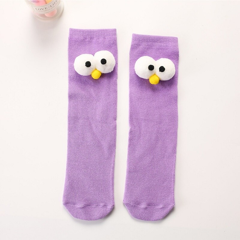 Meias de bebê longas de algodão para desenho de olho grande para infantil meninas socks for girl: light purple