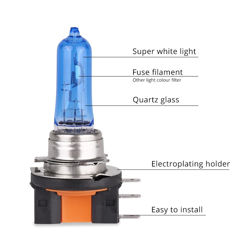 Bombilla halógena H15 blanca de 6000k, lámpara de cabeza de 55W, luces de repuesto DRL, 12V, 1 ud.
