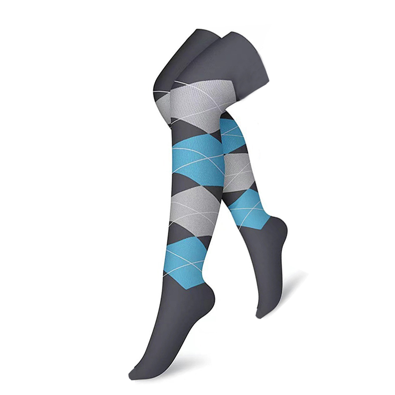 Brand Above The Knee Compression Stockings Men Women Thighs Socks Compress Elastic Sports Long Socks Running Gradient pressure: L / Blue