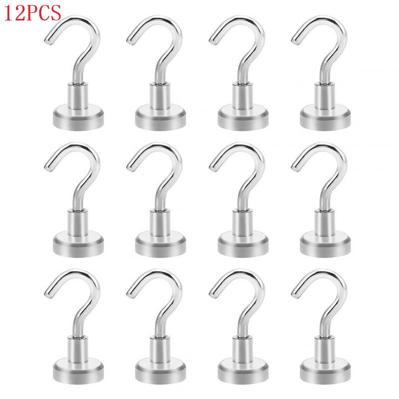 12pcs Metal Surface Mini Ultra Strong Magnetic Holder Circular Hanger Home Hook Support Kitchen Wall Neodymium