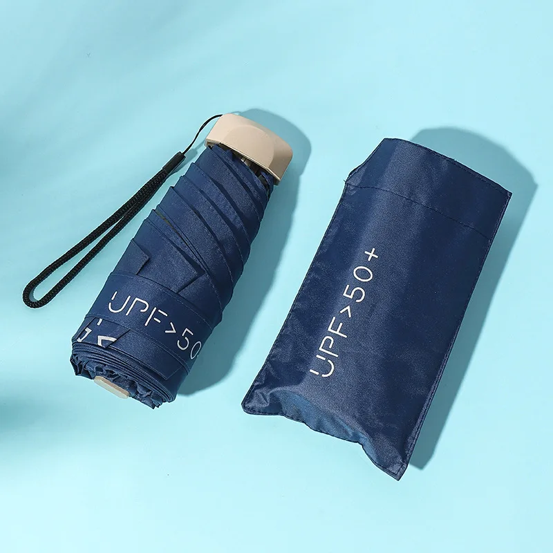Sonniger Regenschirm faltbarer ultraleichter kleiner flacher fünffacher Regenschirm Sonnenschutz Sonnen-UV-Schutz Mini-Taschen schirm: Marine Blau