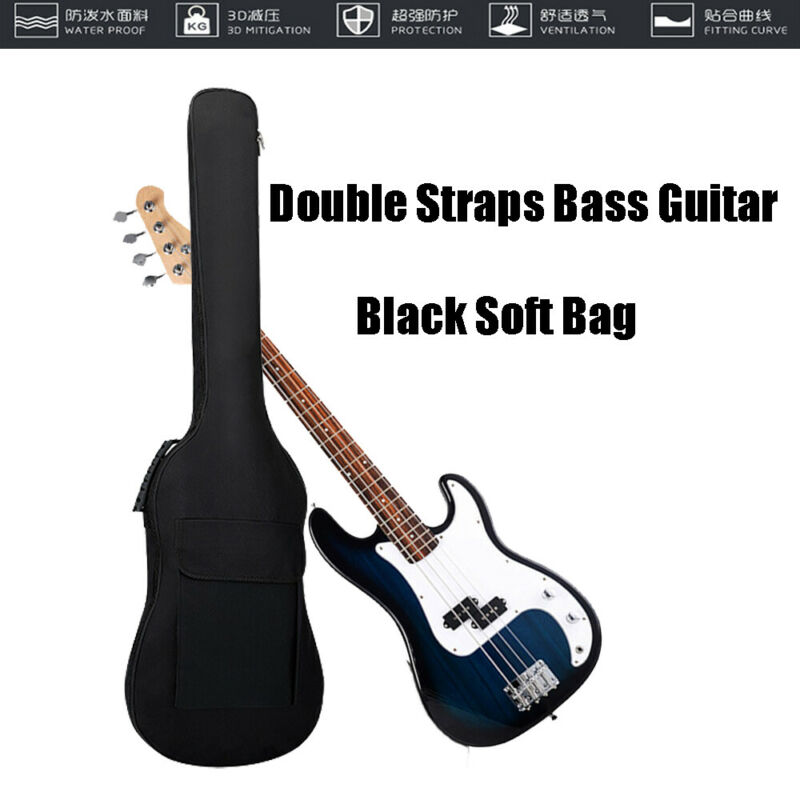 US STOCK 600D Oxford Double Straps Electric Bass Guitar Bag Soft Case Backpack Black UK