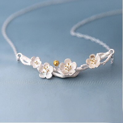 925 Sterling Silver Necklaces Plum Flower Pendants&Necklaces Jewelry Collar Colar de Plata